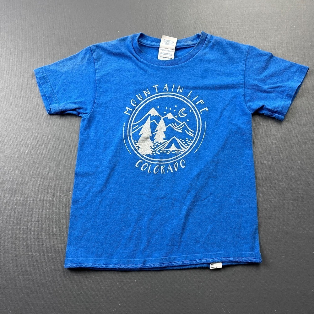 Delta Apparel Mountain Life Colorado T Shirt Boys Small Blue Casual Skater Tee